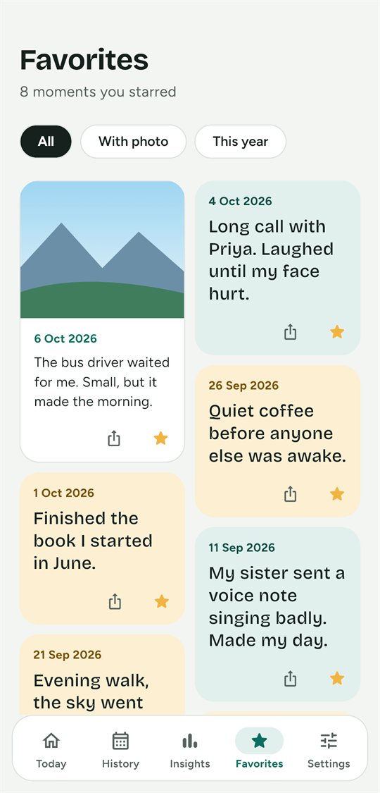 Favorites screen with starred moments in a two-column grid